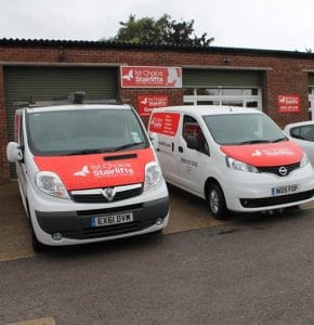 vans outside offices and showroom