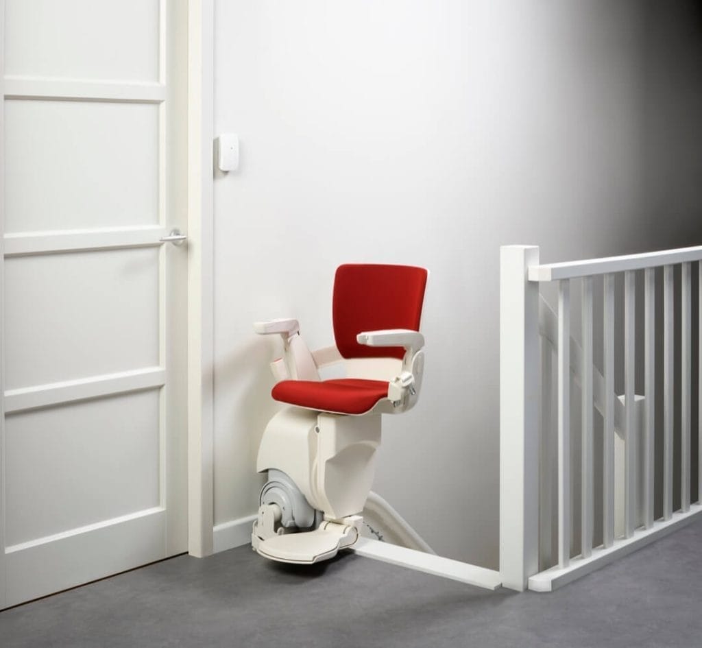 Otolift Smart Air Stairlift Swivelled at top of stairs for easy dismount