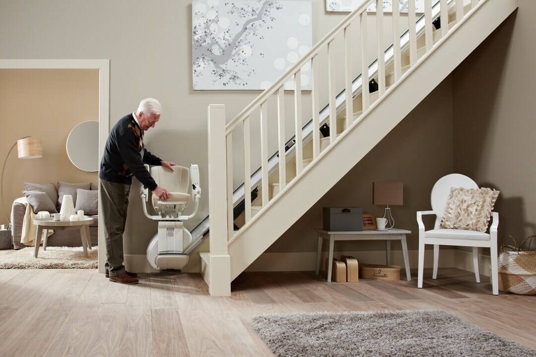homeglide extra stairlift folding seat with footrest linkage