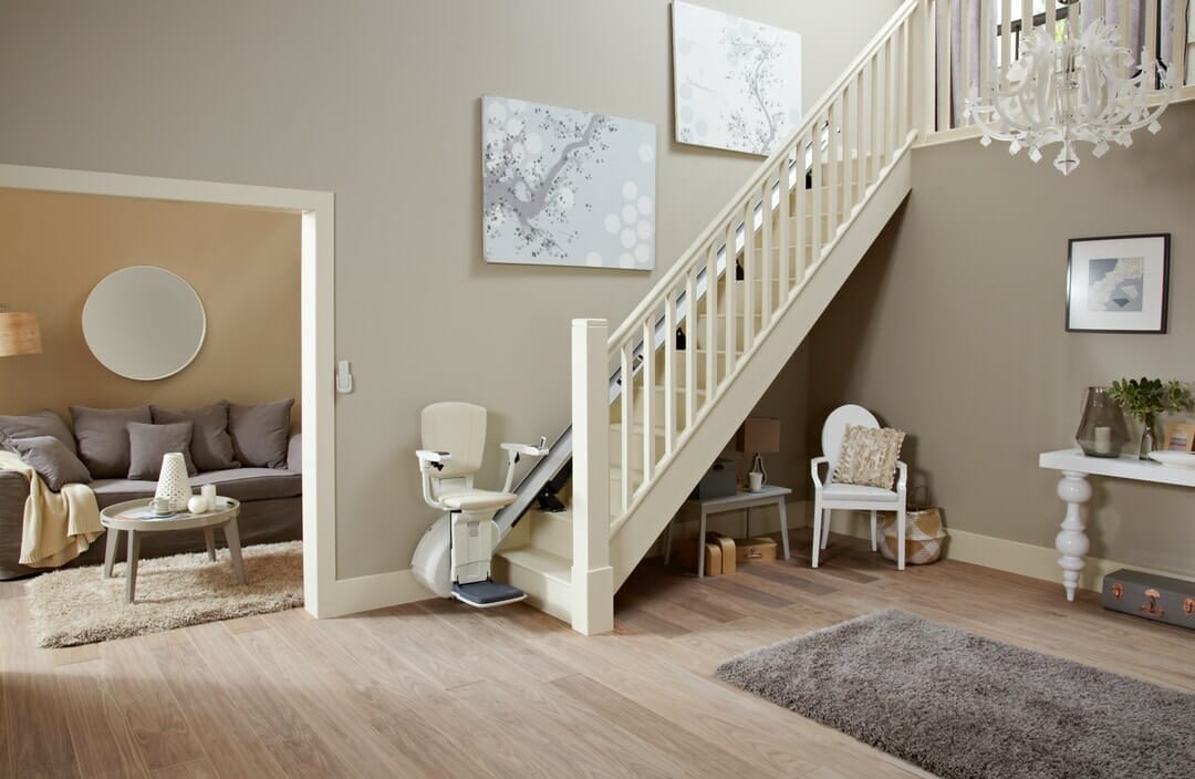 homeglide extra stairlift parked at bottom of stairs