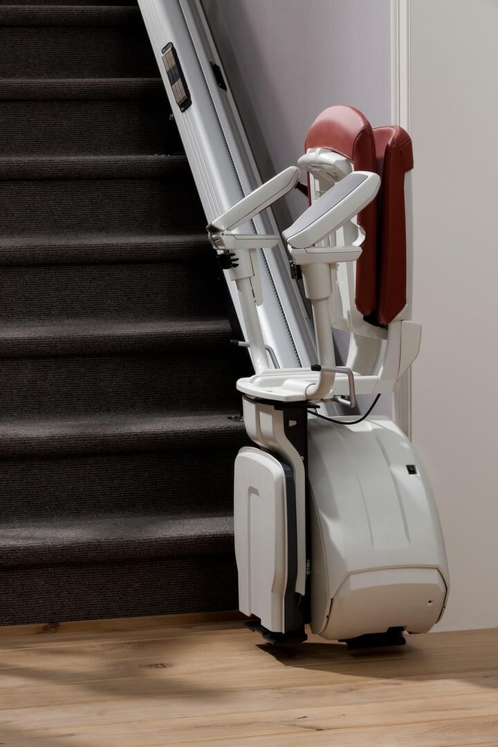 homeglide extra stairlift traditional set folded up at bottom 1