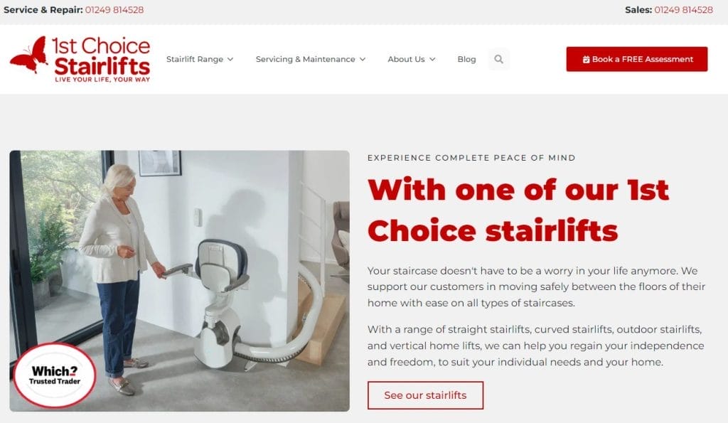 1st choice stairlifts, new website, landing page, stair lifts
